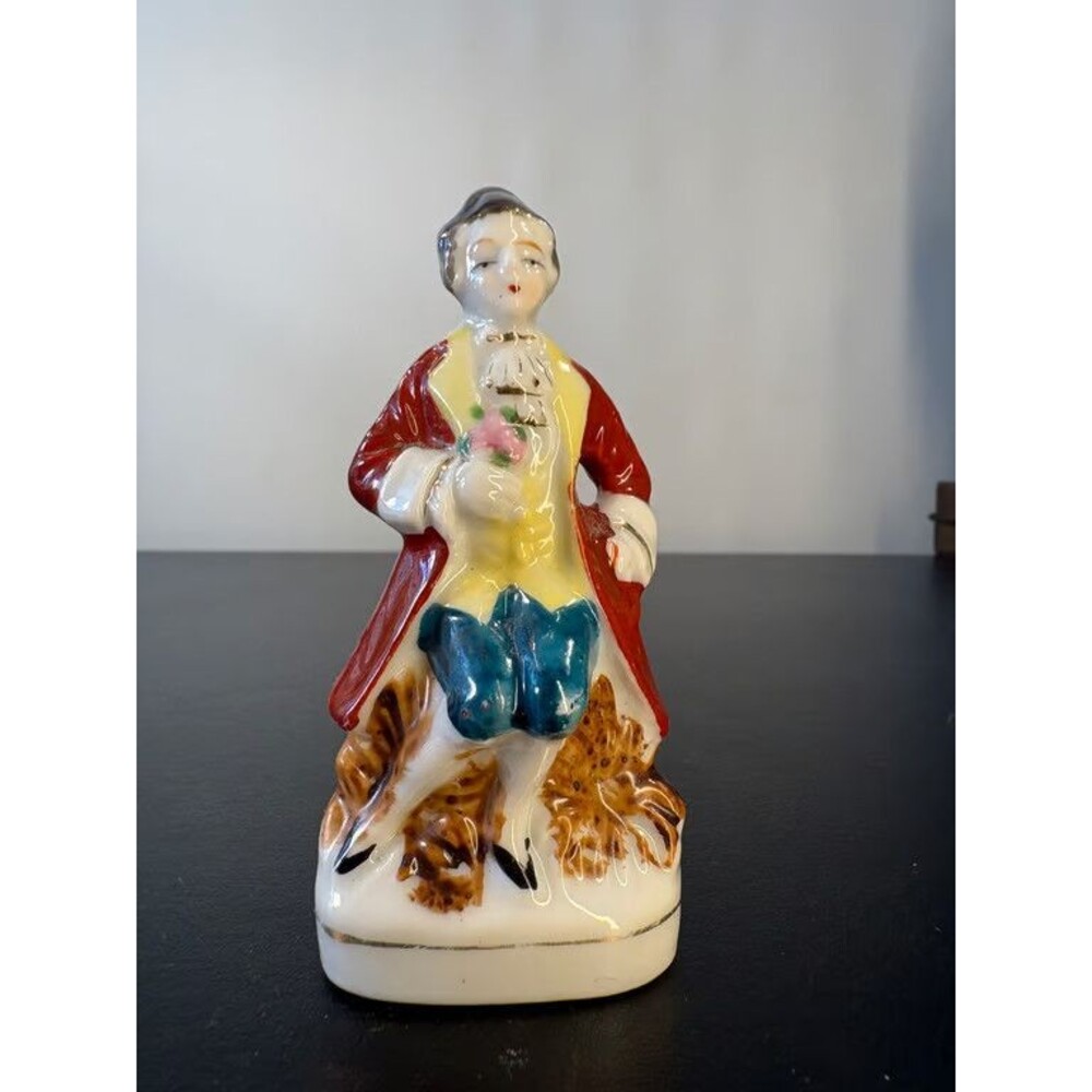 Vintage Japan Colonial Gentleman Figurine Red Coat Hand Painted Ceramic 3.5 in